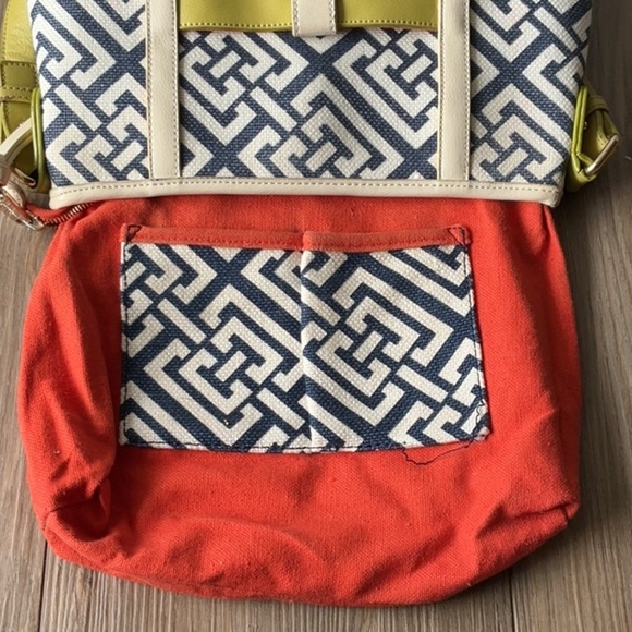 Spartina 449 Linen and Leather Yellow and Blue Shoulder Bag - Picture 6 of 9
